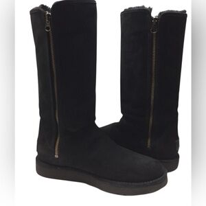 UGG Abree II Tall Black Sherpa Lined Side Zip Slim Profile Boots- Women’s Size 8
